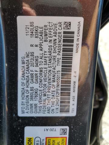 2HGFE2F51NH550175 - 2022 HONDA CIVIC SPOR 灰色 照片 10