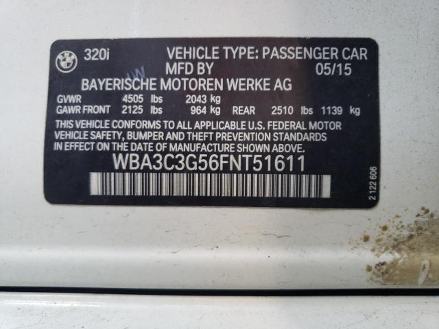 WBA3C3G56FNT51611 - 2015 BMW 320 I XDRI WHITE photo 10