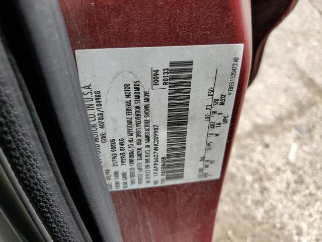 1FAFP6637WK289987 - 1998 FORD CONTOUR LX MAROON photo 10