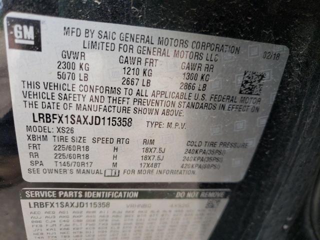 LRBFX1SAXJD115358 - 2018 BUICK ENVISION E BLACK photo 10