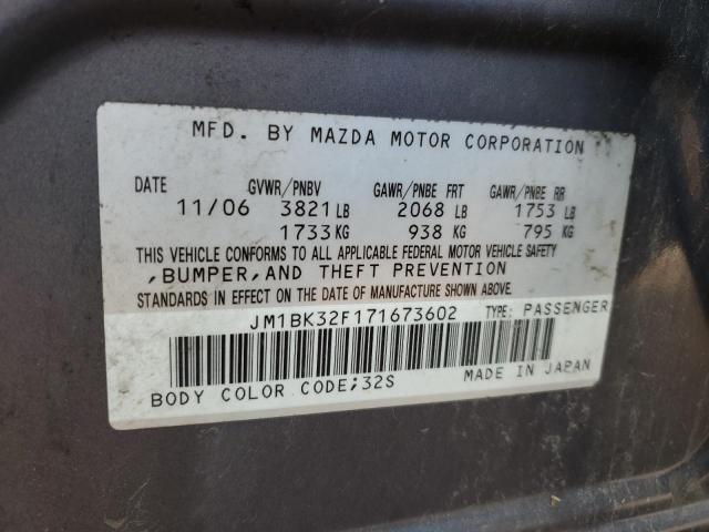 JM1BK32F171673602 - 2007 MAZDA MAZDA3 CHARCOAL photo 10