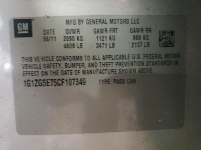 1G1ZG5E75CF107349 - 2012 CHEVROLET MALIBU LTZ ვერცხლისფერი ფოტო 10