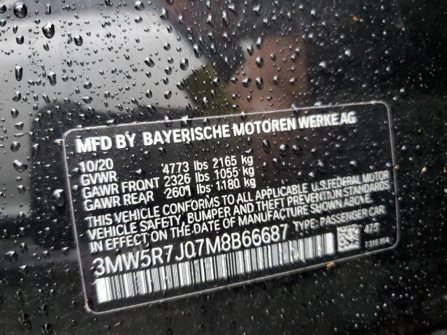 3MW5R7J07M8B66687 - 2021 BMW 330XI BLACK photo 10