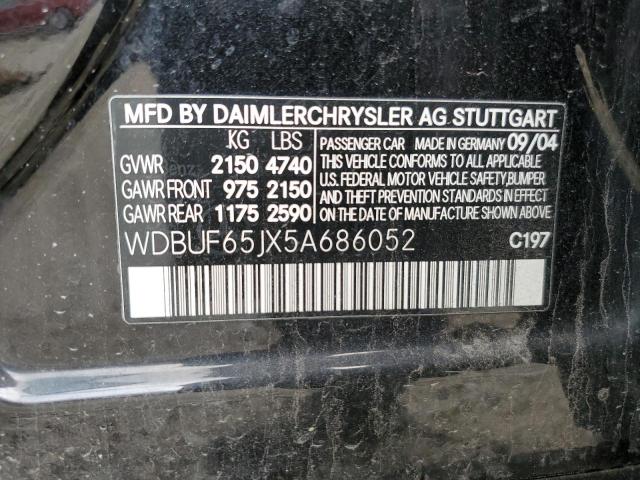 WDBUF65JX5A686052 - 2005 MERCEDES-BENZ E 320 BLACK photo 10