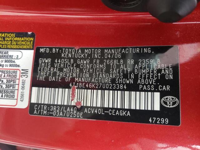4T1BE46K27U023384 - 2007 TOYOTA CAMRY CE RED photo 10