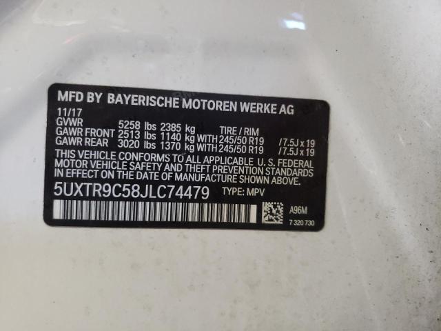 5UXTR9C58JLC74479 - 2018 BMW X3 XDRIVE3 WHITE photo 10