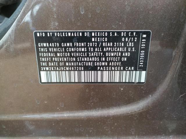 3VW2K7AJ9CM467208 - 2012 VOLKSWAGEN JETTA BASE 棕色 照片 10