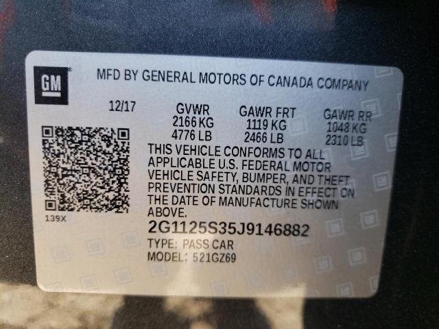 2G1125S35J9146882 - 2018 CHEVROLET IMPALA PRE GRAY photo 10