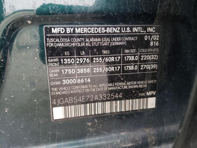 4JGAB54E72A332544 - 2002 MERCEDES-BENZ ML 320  photo 10