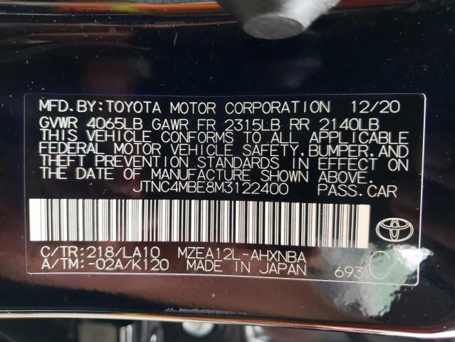 JTNC4MBE8M3122400 - 2021 TOYOTA COROLLA XS BLACK photo 10