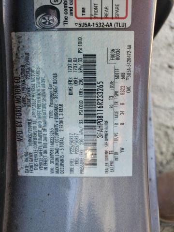 3FAHP08116R233265 - 2006 FORD FUSION SEL GRAY photo 10