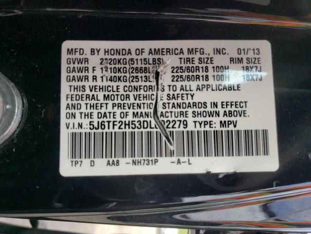 5J6TF2H53DL002279 - 2013 HONDA CROSSTOUR BLACK photo 10