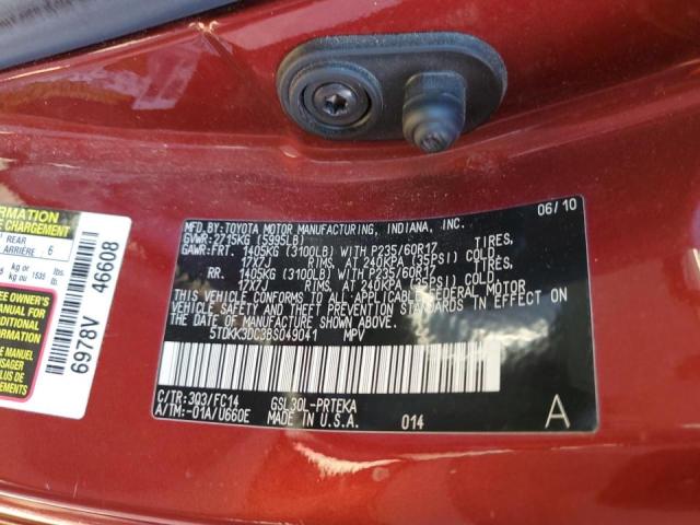 5TDKK3DC3BS049041 - 2011 TOYOTA SIENNA LE BURGUNDY photo 10