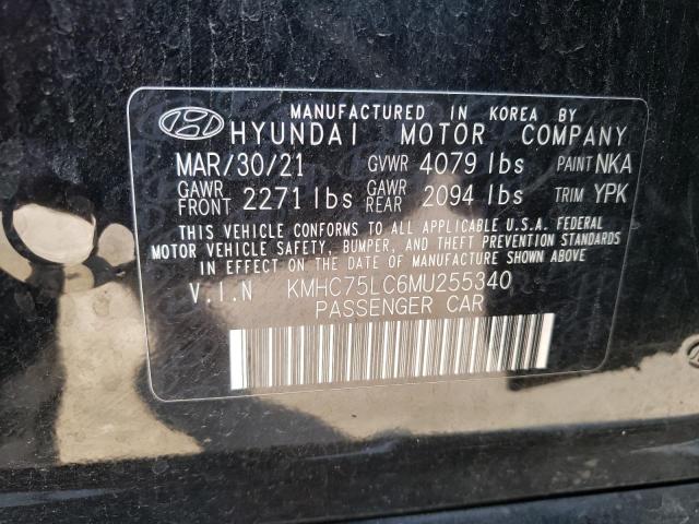 KMHC75LC6MU255340 - 2021 HYUNDAI IONIQ SE BLACK photo 10