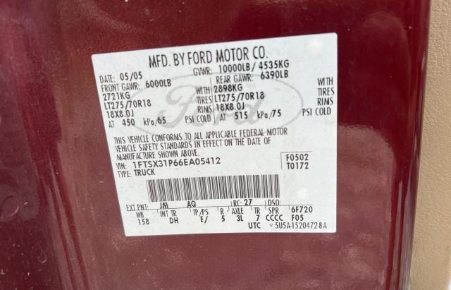 1FTSX31P66EA05412 - 2006 FORD F350 SRW S MAROON photo 10