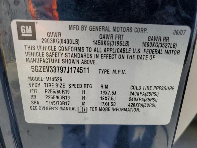 5GZEV33797J174511 - 2007 SATURN OUTLOOK SP ლურჯი ფოტო 10