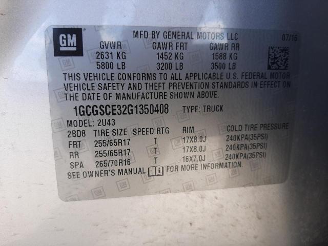 1GCGSCE32G1350408 - 2016 CHEVROLET COLORADO L SILVER photo 10