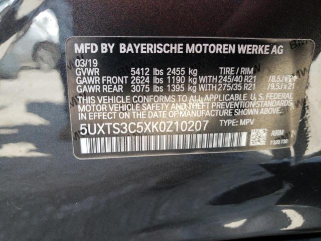 5UXTS3C5XK0Z10207 - 2019 BMW X3 XDRIVEM BLACK photo 10