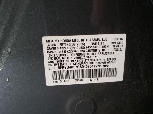5FRYD4H97GB045951 - 2016 ACURA MDX ADVANC GRAY photo 10