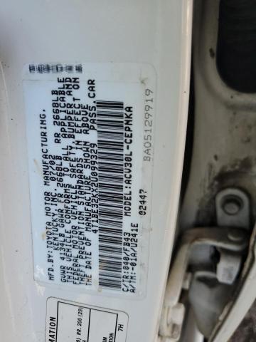 4T1BE32KX2U099329 - 2002 TOYOTA CAMRY LE WHITE photo 10