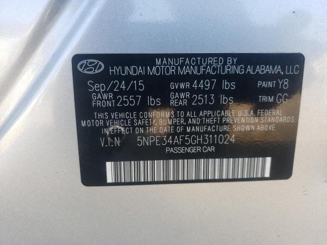 5NPE34AF5GH311024 - 2016 HYUNDAI SONATA SPO WHITE photo 10