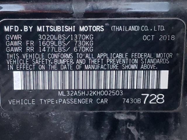 ML32A5HJ2KH002503 - 2019 MITSUBISHI MIRAGE LE BLACK photo 10