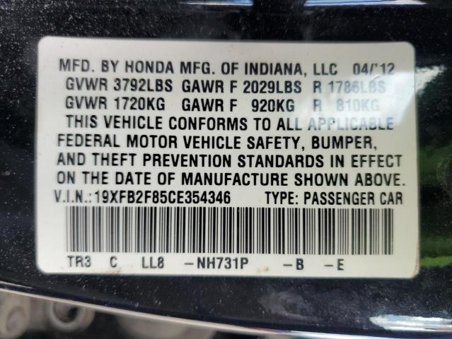 19XFB2F85CE354346 - 2012 HONDA CIVIC EX BLACK photo 10