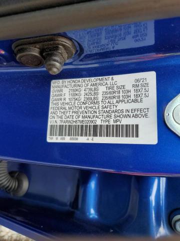 7FARW2H87ME020902 - 2021 HONDA CR-V EXL BLUE photo 10