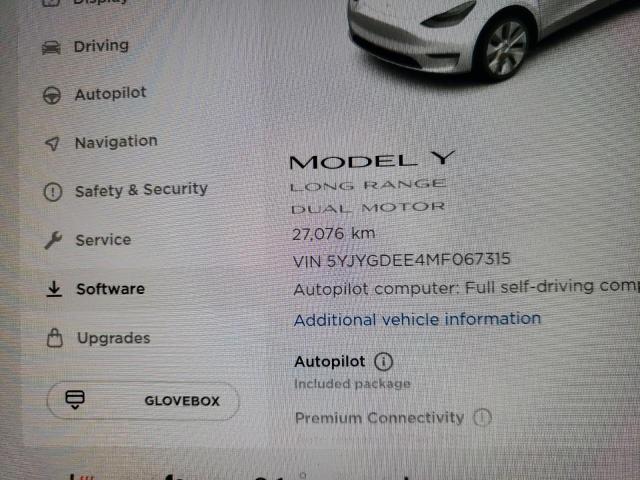 5YJYGDEE4MF067315 - 2021 TESLA MODEL Y أبيض صورة 8