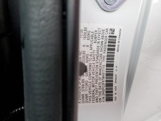 2HGFC2F87MH517115 - 2021 HONDA CIVIC SPORT  照片 10