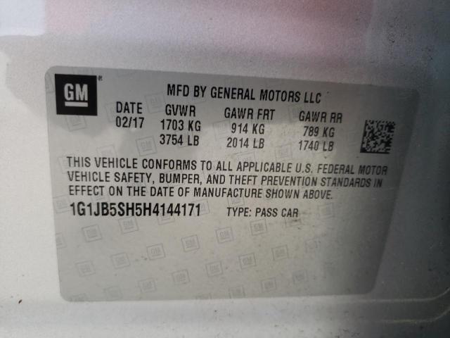 1G1JB5SH5H4144171 - 2017 CHEVROLET SONIC LS 银色 照片 10