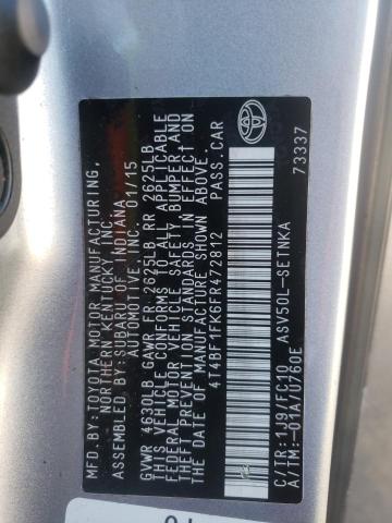 4T4BF1FK6FR472812 - 2015 TOYOTA CAMRY LE SILVER photo 10