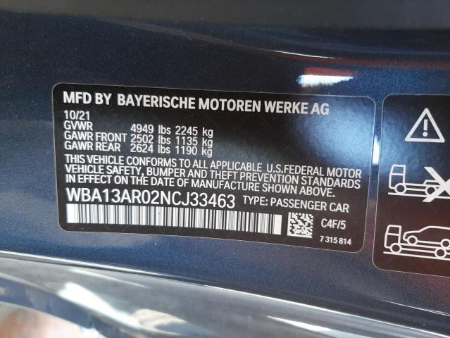 WBA13AR02NCJ33463 - 2022 BMW M440XI BLUE photo 10