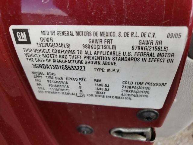 3GNDA13S16S533227 - 2006 CHEVROLET HHR LS 勃艮第红 照片 10