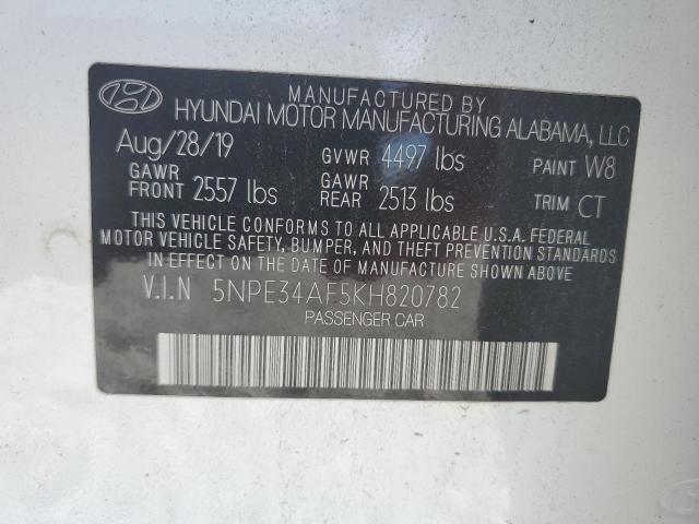 5NPE34AF5KH820782 - 2019 HYUNDAI SONATA LIM WHITE photo 10