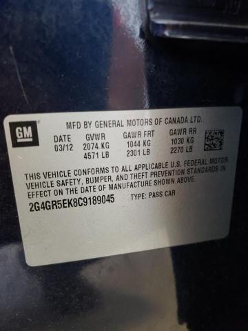 2G4GR5EK8C9189045 - 2012 BUICK REGAL PURPLE photo 10