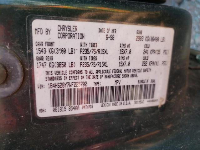 1B4HS28Y7WF225702 - 1998 DODGE DURANGO GREEN photo 10