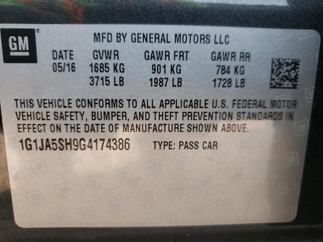 1G1JA5SH9G4174386 - 2016 CHEVROLET SONIC LS SILVER photo 10