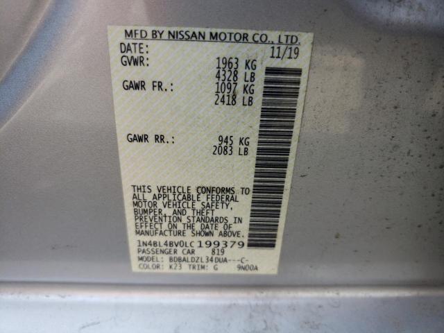 1N4BL4BV0LC199379 - 2020 NISSAN ALTIMA S SILVER photo 10