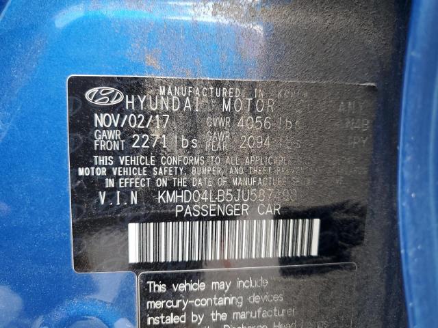 KMHD04LB5JU587498 - 2018 HYUNDAI ELANTRA SP BLUE photo 10