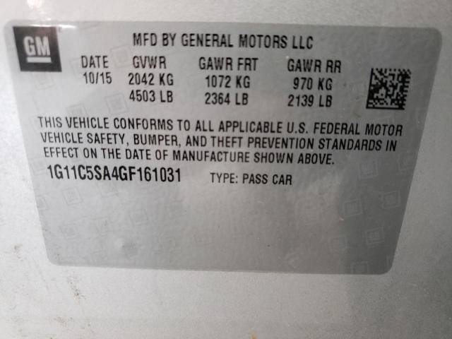 1G11C5SA4GF161031 - 2016 CHEVROLET MALIBU LIM 银色 照片 10