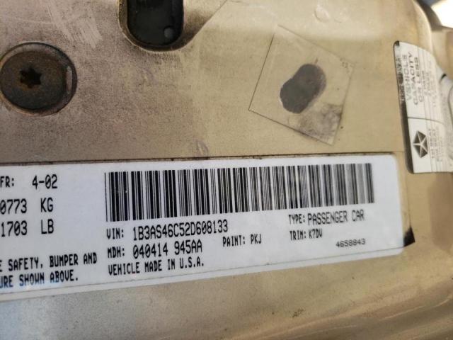 1B3AS46C52D608133 - 2002 DODGE NEON SE TAN photo 10