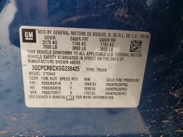 3GCPCRECXGG238425 - 2016 CHEVROLET SILVERADO BLUE photo 10