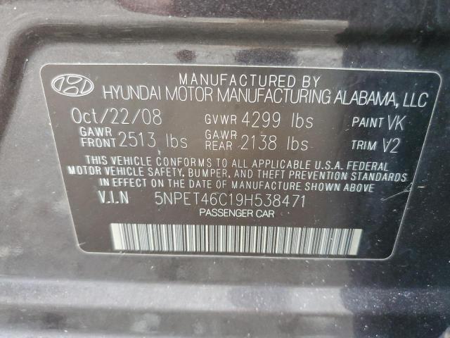 5NPET46C19H538471 - 2009 HYUNDAI SONATA GLS CHARCOAL photo 10