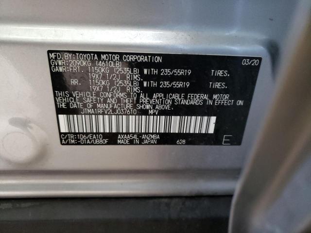 JTMA1RFV2LJ037610 - 2020 TOYOTA RAV4 XLE P SILVER photo 10