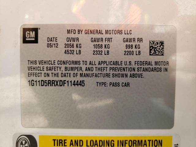 1G11D5RRXDF114445 - 2013 CHEVROLET MALIBU 1LT 白色 照片 10