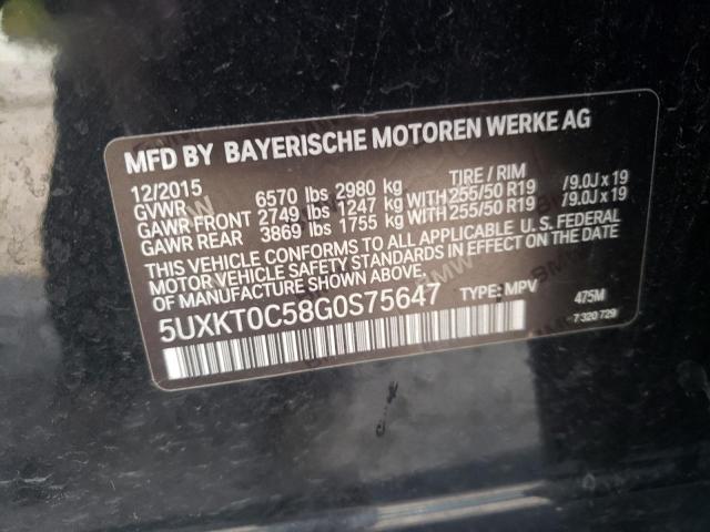 5UXKT0C58G0S75647 - 2016 BMW X5 XDR40E BLACK photo 10