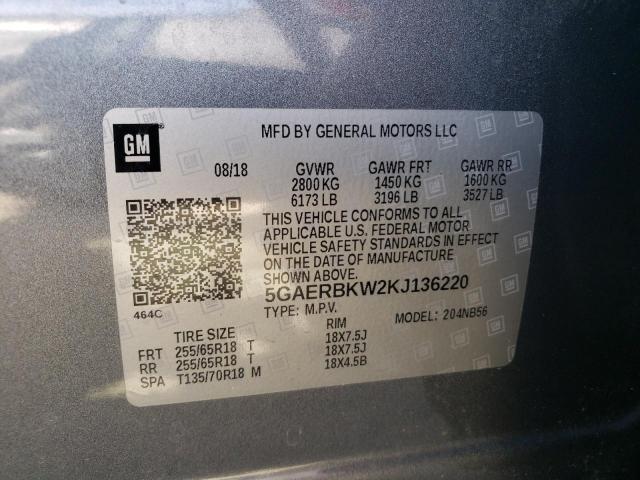 5GAERBKW2KJ136220 - 2019 BUICK ENCLAVE ES CHARCOAL photo 10