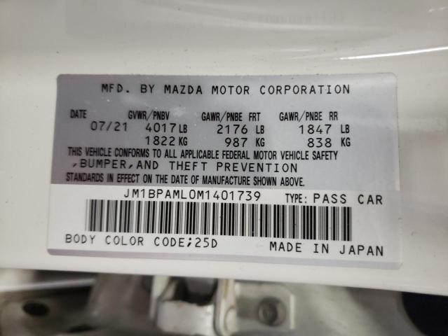 JM1BPAML0M1401739 - 2021 MAZDA 3 PREMIUM WHITE photo 10