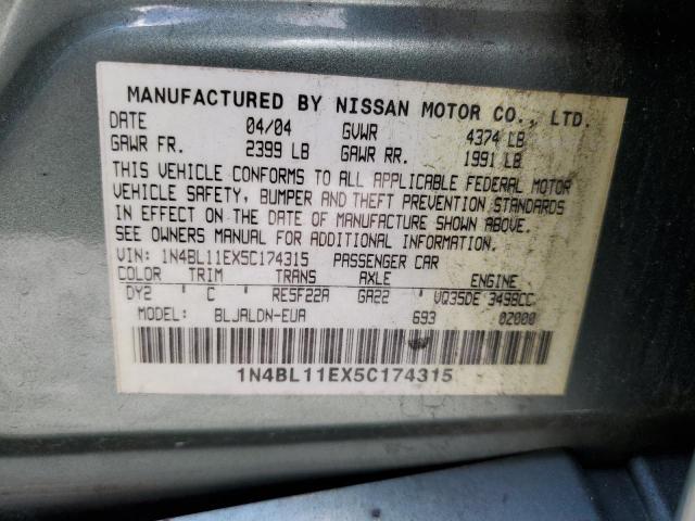 1N4BL11EX5C174315 - 2005 NISSAN ALTIMA SE GREEN photo 10